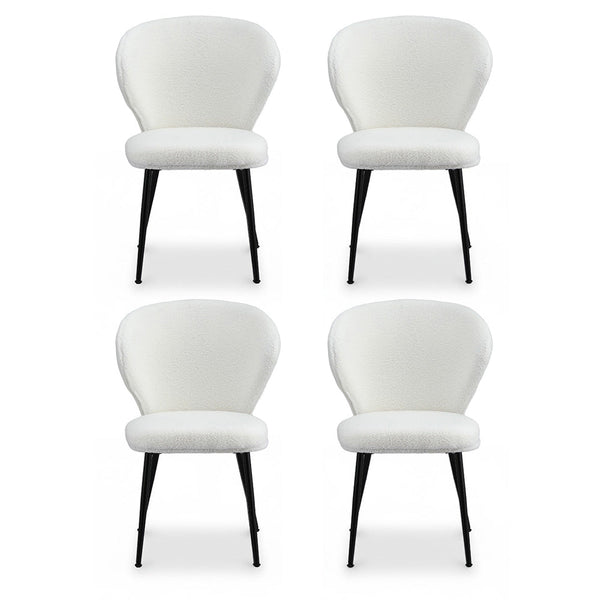 Artiss 4X Sherpa Boucle Wing Back White Dining Chairs
