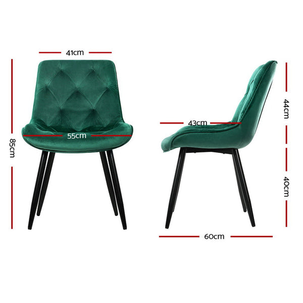 Artiss Set Of 2 Velvet Diamond Tufted Green Dining Chairs