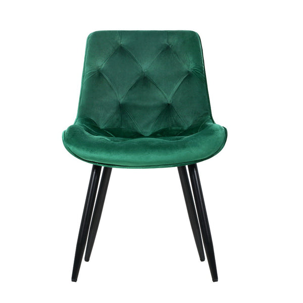 Artiss Set Of 2 Velvet Diamond Tufted Green Dining Chairs