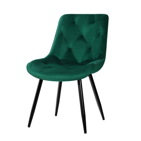 Artiss Set Of 2 Velvet Diamond Tufted Green Dining Chairs