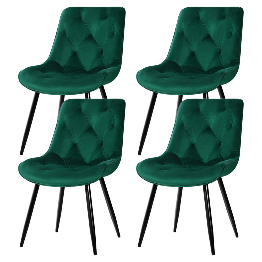 Artiss Set Of 4 Velvet Diamond Tufted Green Dining Chairs
