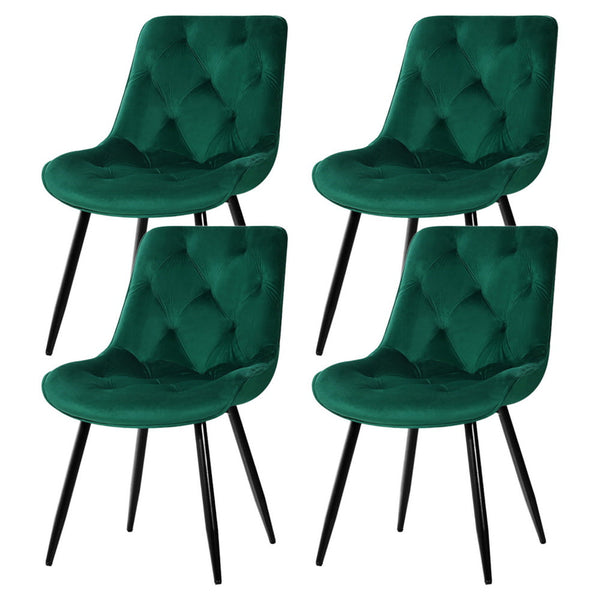 Artiss Set Of 4 Velvet Diamond Tufted Green Dining Chairs