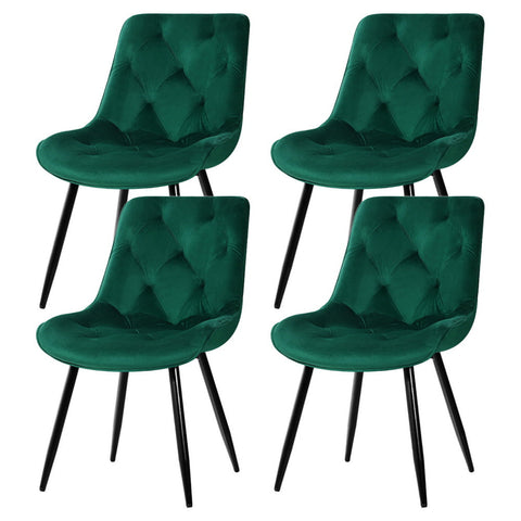 Artiss Set Of 4 Velvet Diamond Tufted Green Dining Chairs