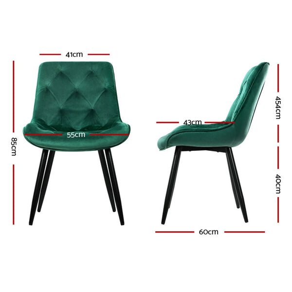 Artiss Set Of 4 Velvet Diamond Tufted Green Dining Chairs