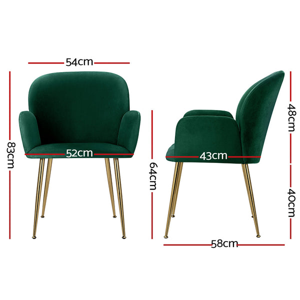 Artiss Set Of 2 Velvet Armchair Green Dining Chairs