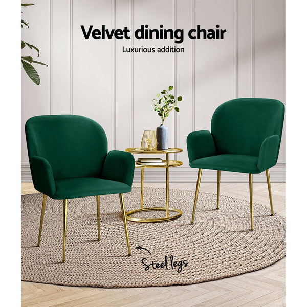 Artiss Set Of 2 Velvet Armchair Green Dining Chairs