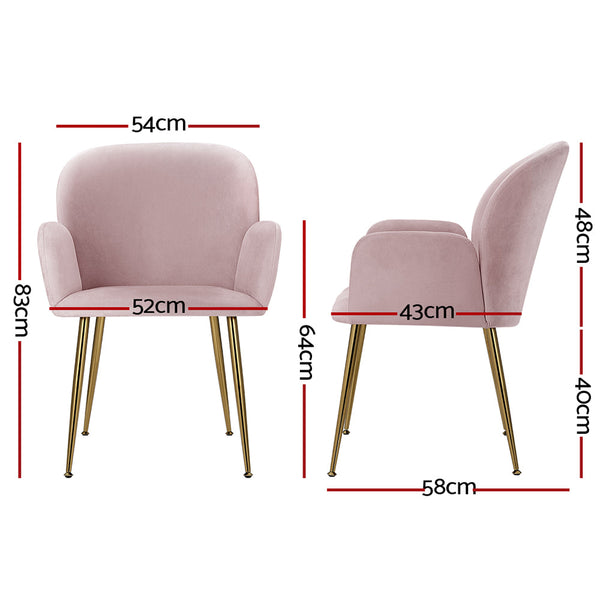 Artiss Set Of 2 Velvet Armchair Pink Dining Chairs