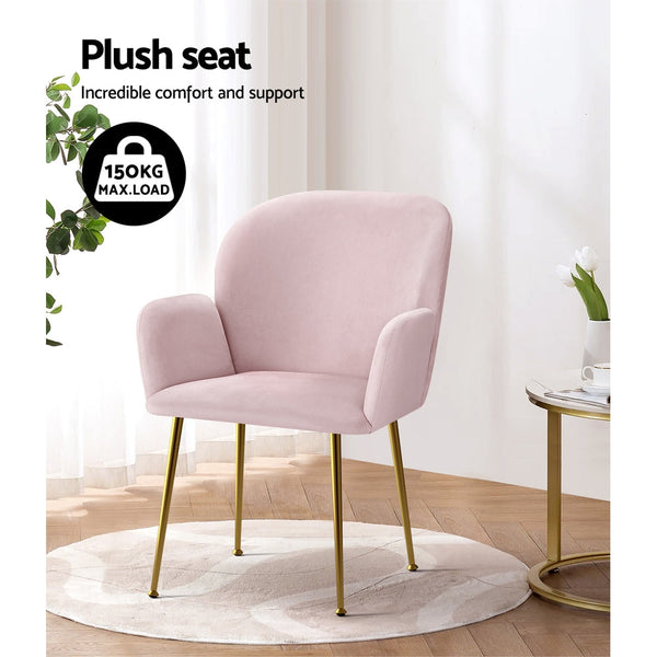 Artiss Set Of 2 Velvet Armchair Pink Dining Chairs