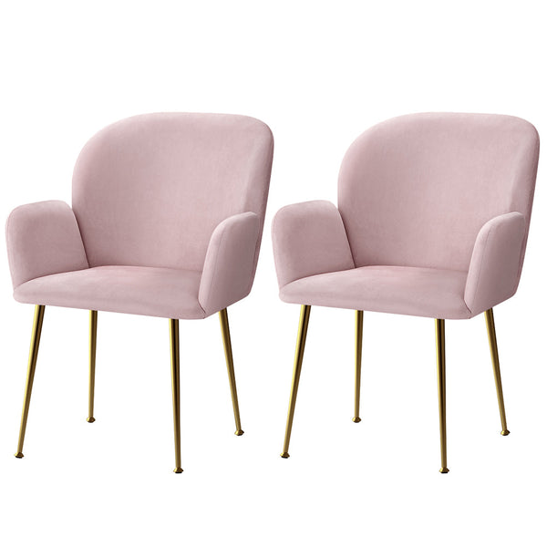 Artiss Set Of 2 Velvet Armchair Pink Dining Chairs