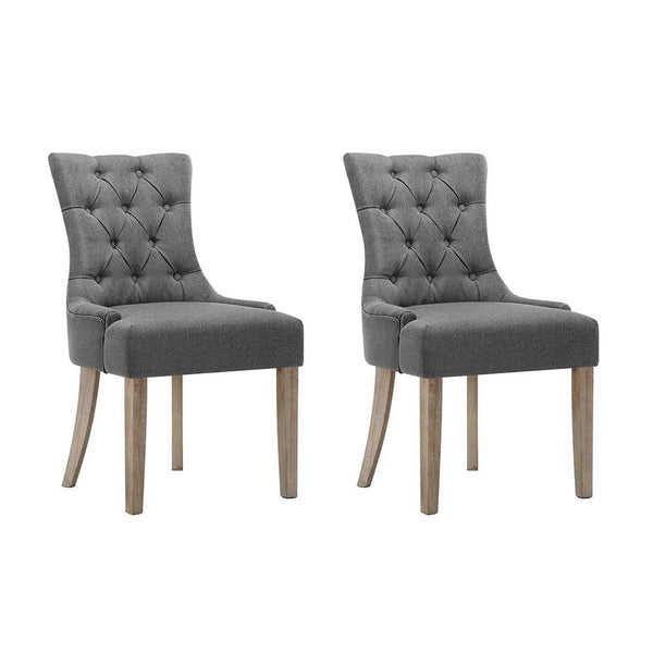Artiss Set Of 2 Linen French Provincial Grey Dining Chairs