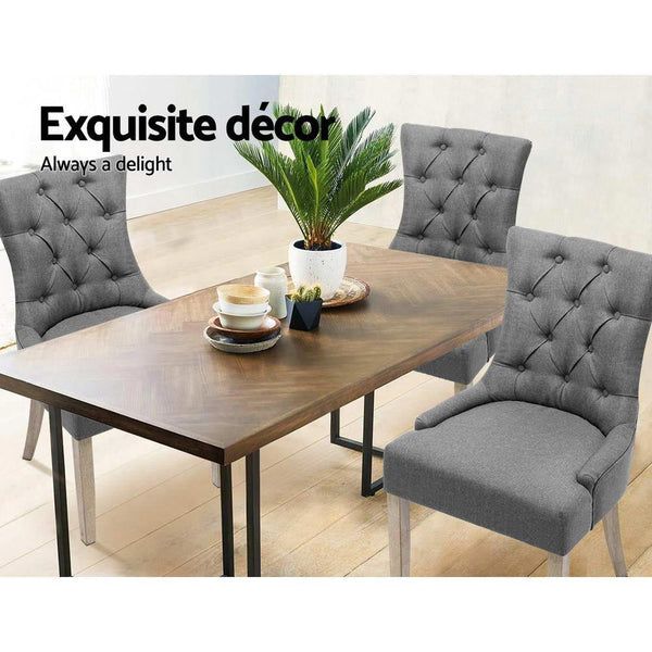 Artiss Set Of 2 Linen French Provincial Grey Dining Chairs