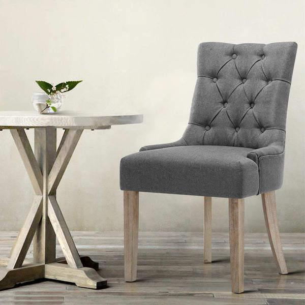 Artiss Set Of 2 Linen French Provincial Grey Dining Chairs