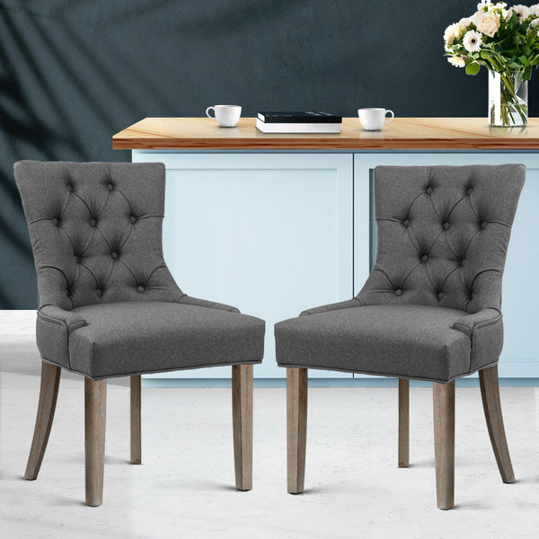 Artiss Set Of 2 Linen French Provincial Grey Dining Chairs