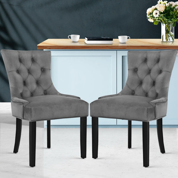 Artiss Set Of 2 Velvet French Provincial Grey Dining Chairs