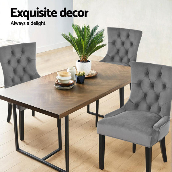 Artiss Set Of 4 Velvet French Provincial Grey Dining Chairs