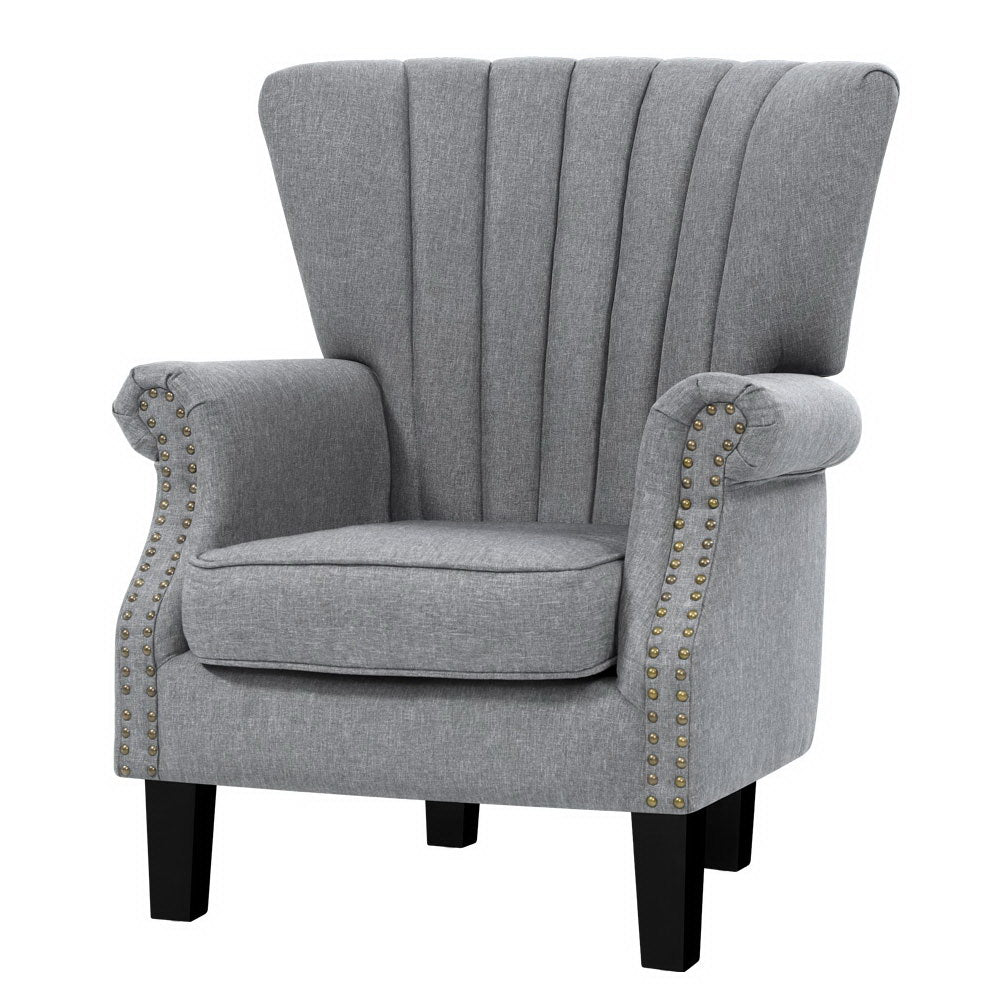 Artiss Armchair Wingback Grey Andrew Sofas Armchairs & Couches