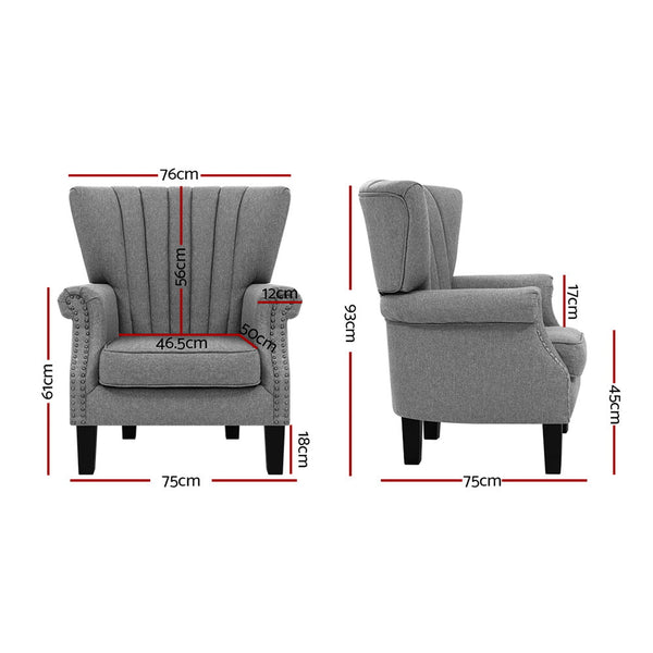 Artiss Armchair Wingback Grey Andrew Sofas Armchairs & Couches