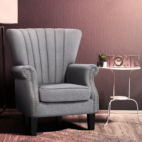 Artiss Armchair Wingback Grey Andrew Sofas Armchairs & Couches
