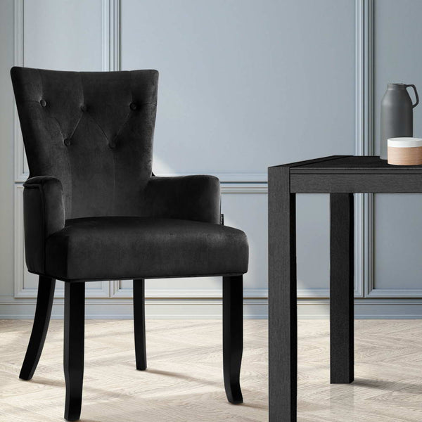 Artiss Velvet Dining Chair French Provincial Armchair Black Furniture For Home Dining Chairs