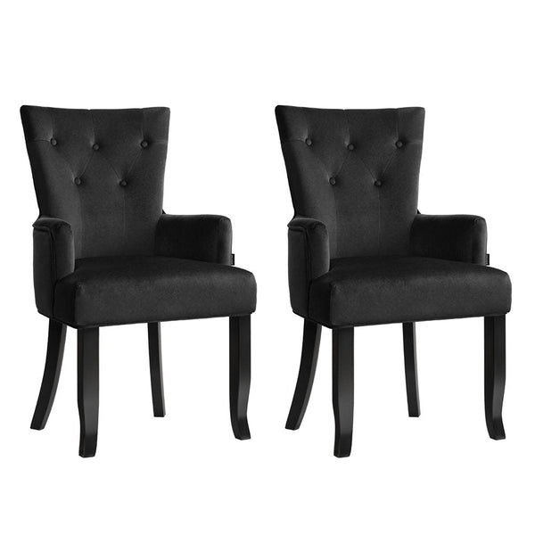 2X Artiss Velvet French Provincial Armchair Black Dining Chairs