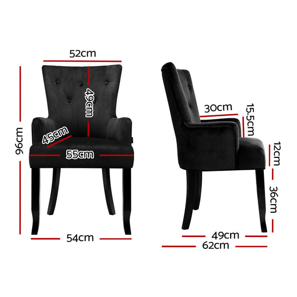 2X Artiss Velvet French Provincial Armchair Black Dining Chairs