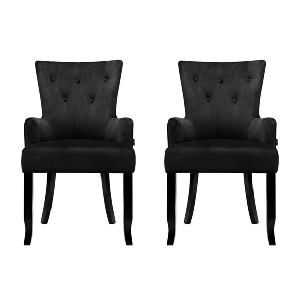 2X Artiss Velvet French Provincial Armchair Black Dining Chairs