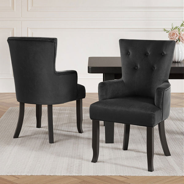 2X Artiss Velvet French Provincial Armchair Black Dining Chairs
