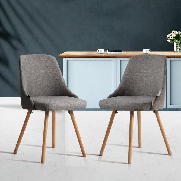 Artiss Set Of 2 Fabric Wooden Grey Dining Chairs