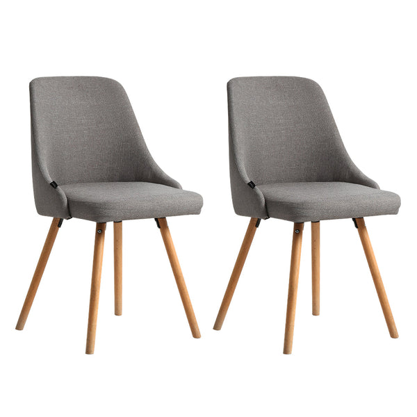 Artiss Set Of 2 Fabric Wooden Grey Dining Chairs