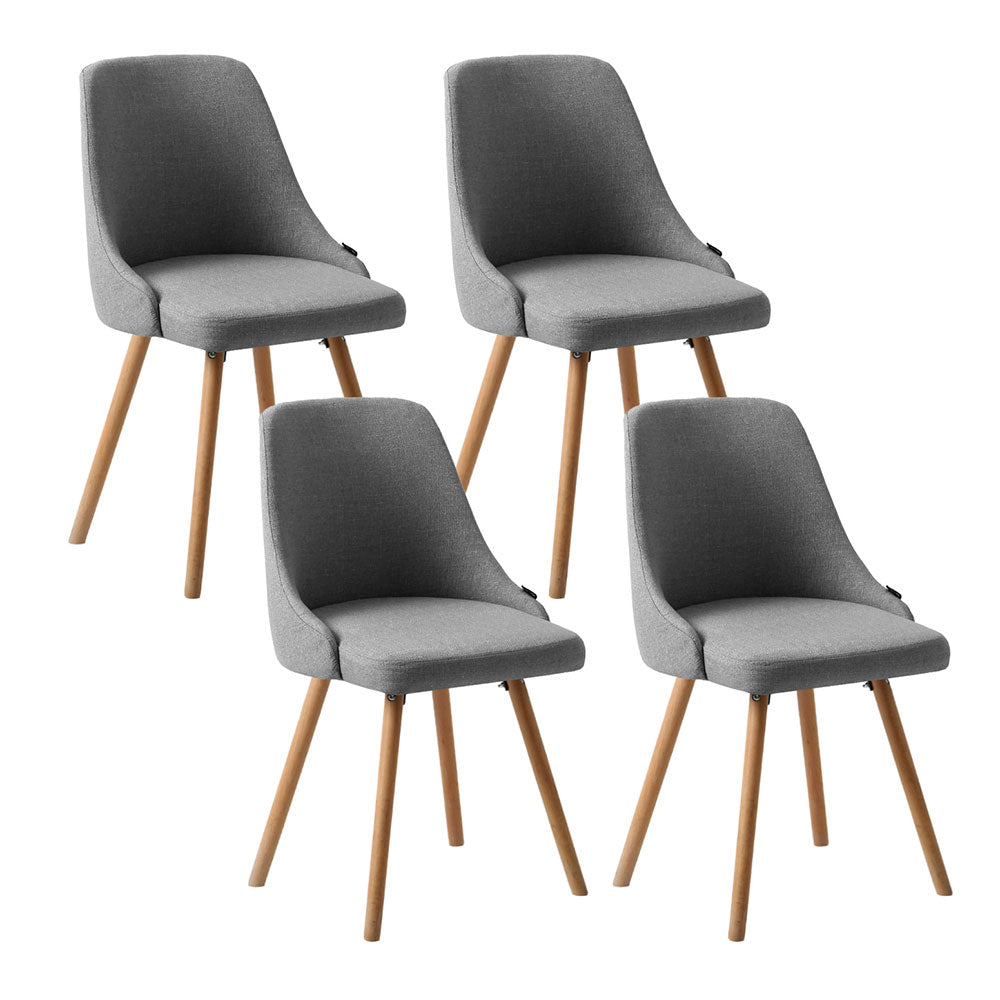 Artiss Set Of 4 Fabric Wooden Grey Dining Chairs