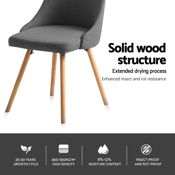 Artiss Set Of 4 Fabric Wooden Grey Dining Chairs