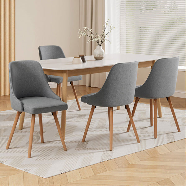 Artiss Set Of 4 Fabric Wooden Grey Dining Chairs