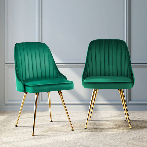 Artiss Set Of 2 Velvet Channel Tufted Green Dining Chairs