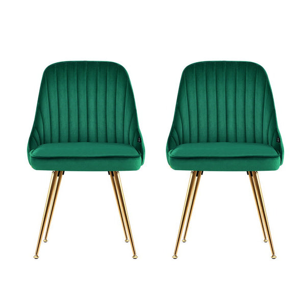 Artiss Set Of 2 Velvet Channel Tufted Green Dining Chairs