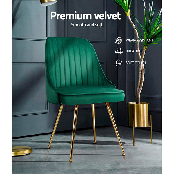 Artiss Set Of 2 Velvet Channel Tufted Green Dining Chairs