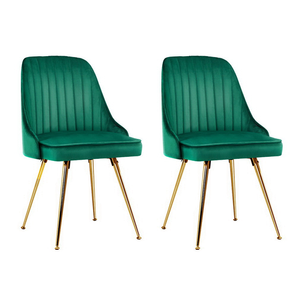 Artiss Set Of 2 Velvet Channel Tufted Green Dining Chairs