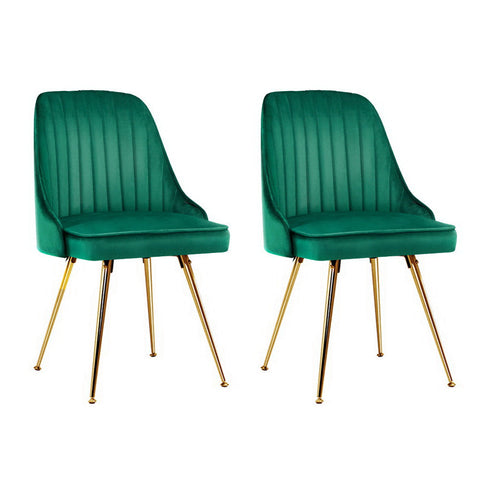 Artiss Set Of 2 Velvet Channel Tufted Green Dining Chairs