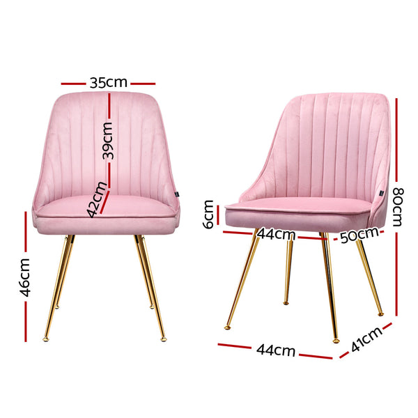 Artiss Set Of 2 Velvet Channel Tufted Pink Dining Chairs