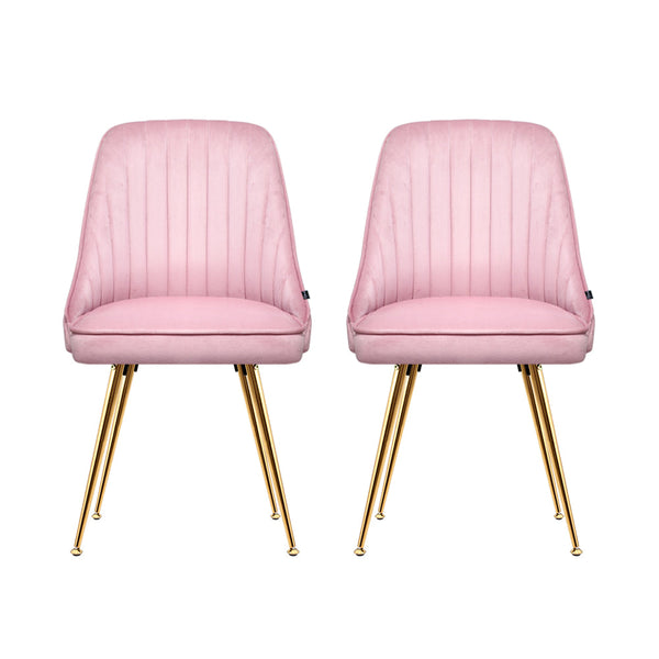 Artiss Set Of 2 Velvet Channel Tufted Pink Dining Chairs