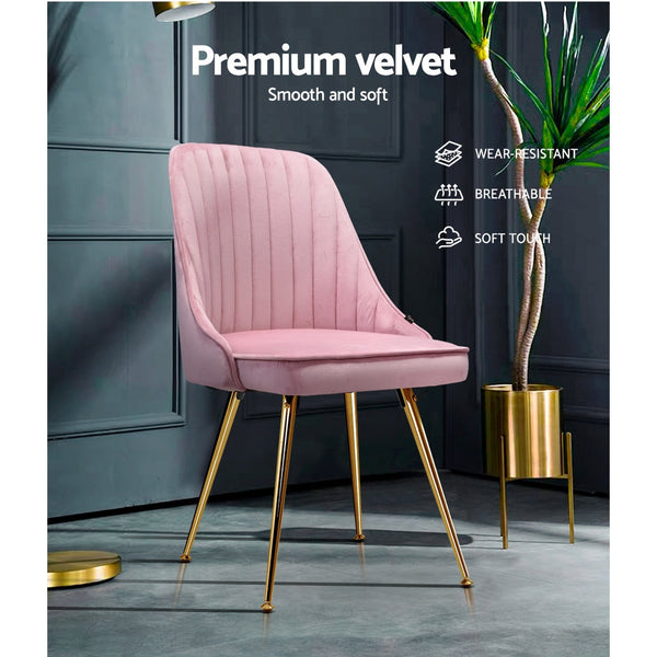Artiss Set Of 2 Velvet Channel Tufted Pink Dining Chairs