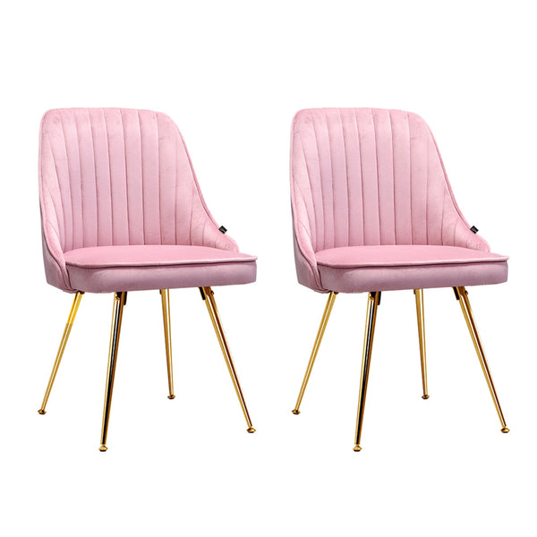 Artiss Set Of 2 Velvet Channel Tufted Pink Dining Chairs
