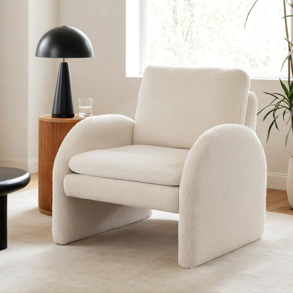 Artiss Armchair Accent Chair Lounge Tub Sofa Couch Curved Arm Seat Boucle White Sofas Armchairs & Couches