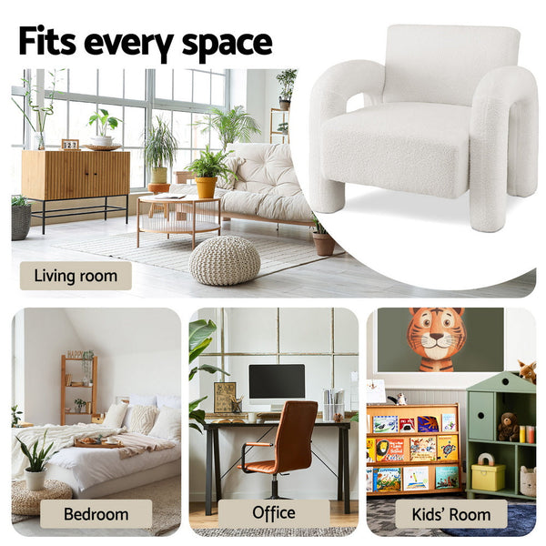 Artiss Armchair Accent Chair Lounge Sofa Couch Curved Seat Boucle White Sofas Armchairs & Couches