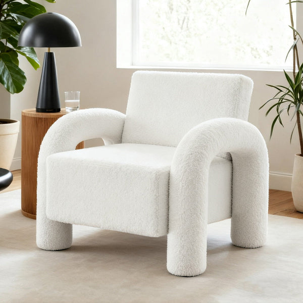 Artiss Armchair Accent Chair Lounge Sofa Couch Curved Seat Boucle White Sofas Armchairs & Couches