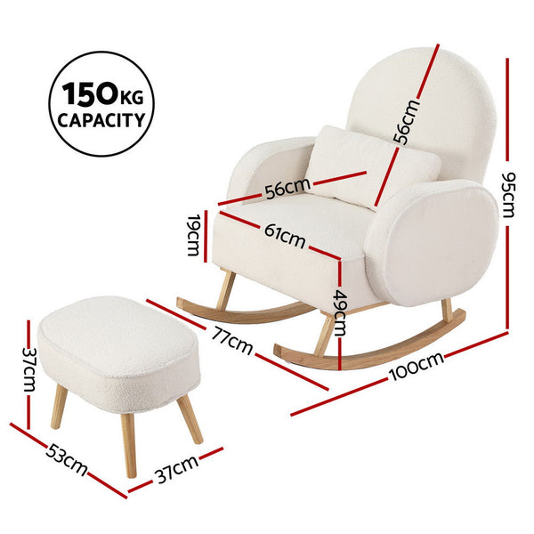 Artiss Armchair Rocking Chair Ottoman Lounge Footrest Round Nursing Boucle White Sofas Armchairs & Couches