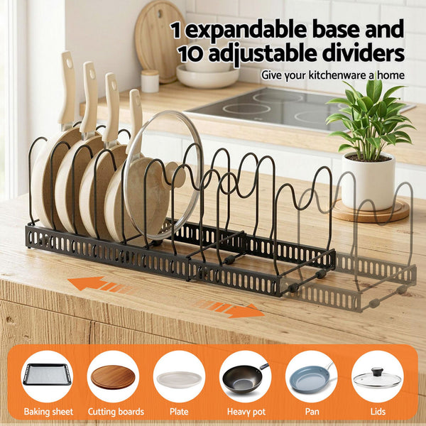 Artiss Expandable Pots And Pans Organizer Rack Black 59Cm Racks & Holders