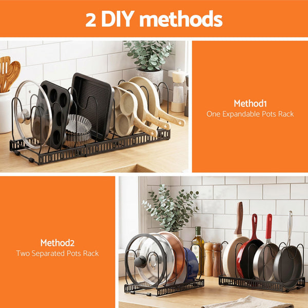 Artiss Expandable Pots And Pans Organizer Rack Black 59Cm Racks & Holders