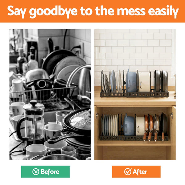 Artiss Expandable Pots And Pans Organizer Rack Black 59Cm Racks & Holders