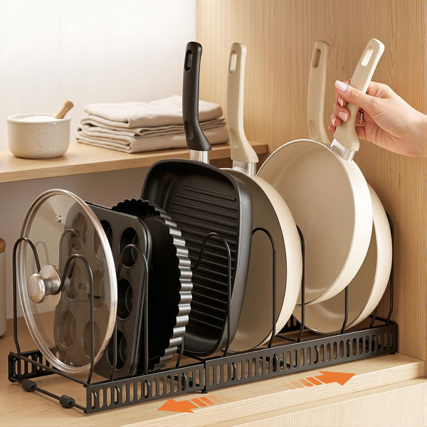 Artiss Expandable Pots And Pans Organizer Rack Black 59Cm Racks & Holders