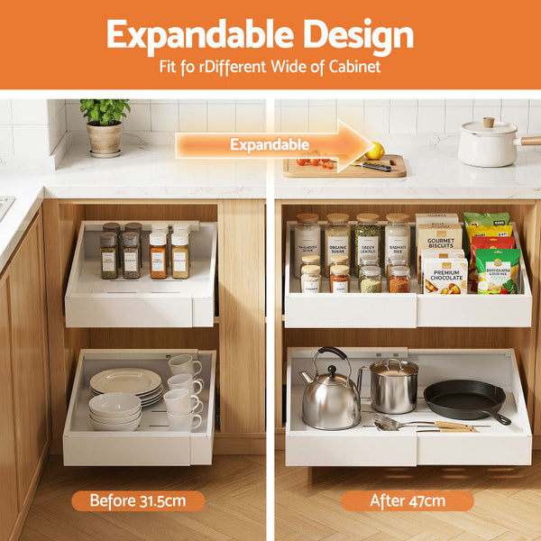 Artiss 2 Pack Expandable Cabinet Drawers White Cabinet Pulls